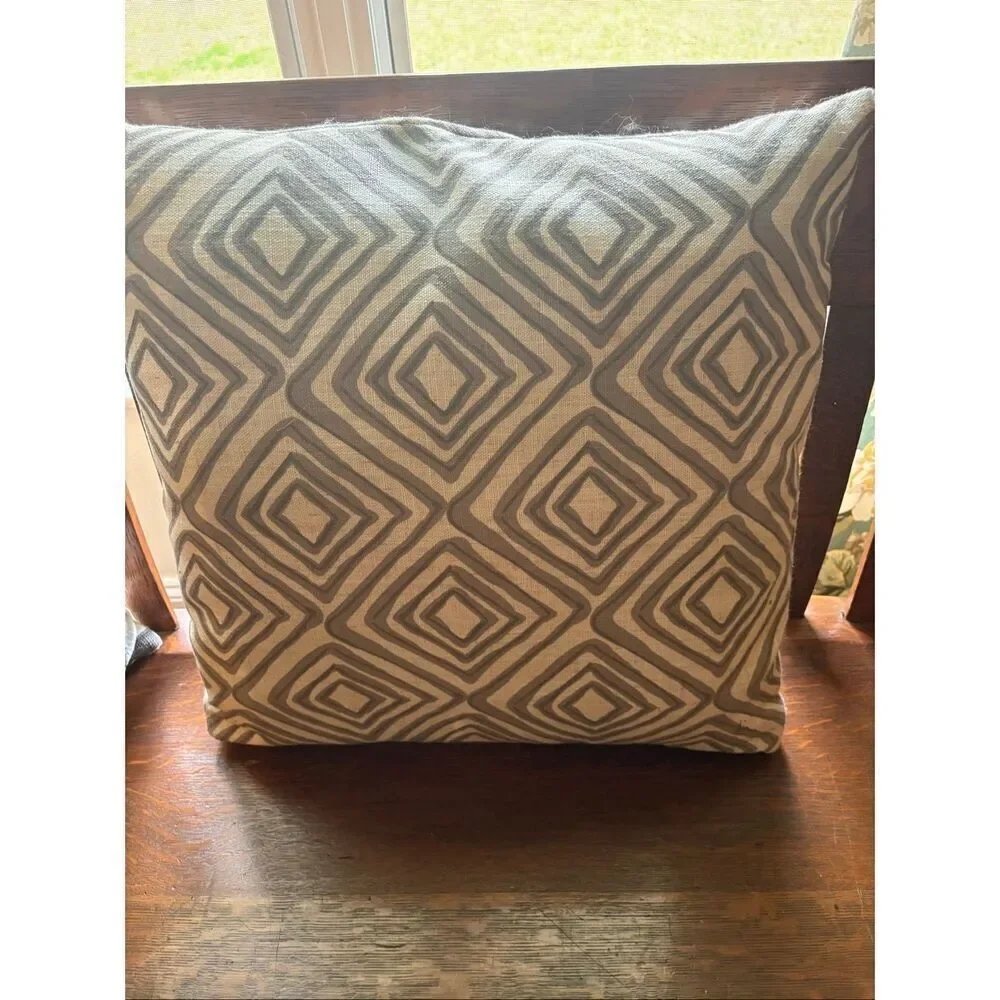 Gray and Cream Throw Pillow, 19” square, Geometric, Foam Filled